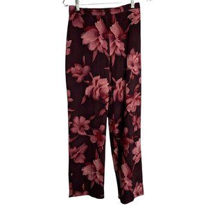 Rafael High Waisted Floral Pants S Maroon Pink Straight Leg Elastic Waist